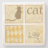 Bruine kat en gele vogel van Chariklia Zarris Stenen Onderzetter (Voorkant)