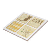 Bruine kat en gele vogel van Chariklia Zarris Tegeltje (Zijkant)