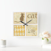 Bruine kat en gele vogel van Chariklia Zarris Vierkante Klok (Huis)