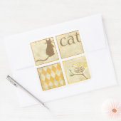 Bruine kat en gele vogel van Chariklia Zarris Vierkante Sticker (Envelop)