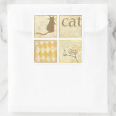 Bruine kat en gele vogel van Chariklia Zarris Vierkante Sticker (Tas)