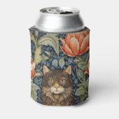 Bruine kat en pioen bloemen art nouveau blikjeskoeler (Blikje Achterkant)