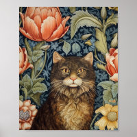Bruine kat en pioen bloemen art nouveau