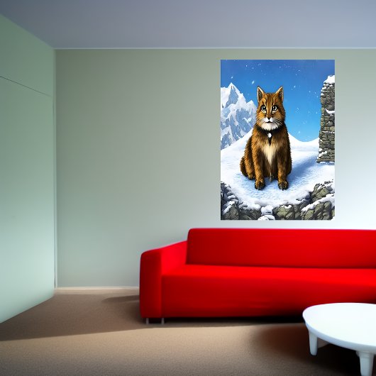 Bruine kat in de sneeuw | AI Art Poster
