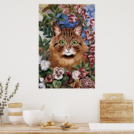 Bruine kat in het Poster van de tuin (Keuken)