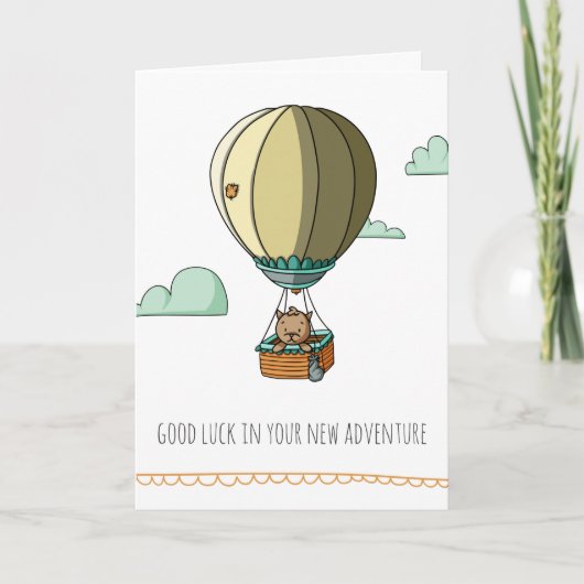Bruine kat in warme ballon Afscheidskaart met veel Kaart (Voorkant)
