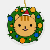 Bruine kat kerstmis | Aangepast rood Pet Keramisch Ornament (Voorkant)