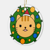 Bruine kat kerstmis | Aangepast rood Pet Keramisch Ornament (Links)
