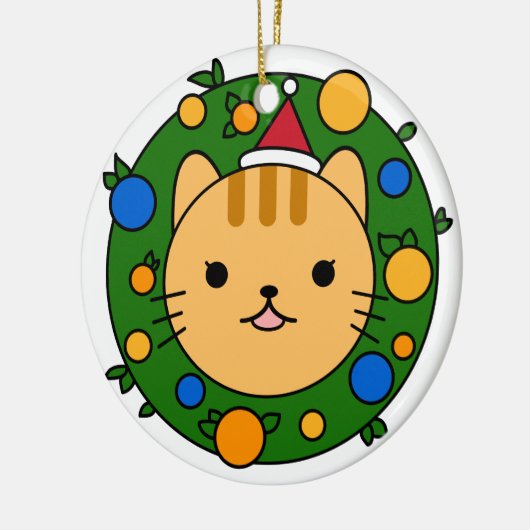 Bruine kat kerstmis | Aangepast rood Pet Keramisch Ornament (Links)