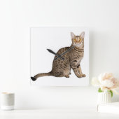 BRUINE KAT ONTWERP VIERKANTE KLOK (Huis)