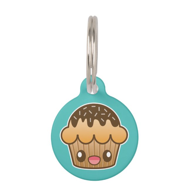 Bruine Kawaii cupcake met aangepaste info Huisdierpenning (Voorkant)
