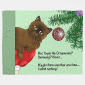 Bruine Kerst Ornament Kat Fleece Deken (Voorkant (Horizontaal))