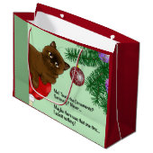 Bruine Kerstbal Kat Groot Cadeauzakje (Voorkant Gekanteld)