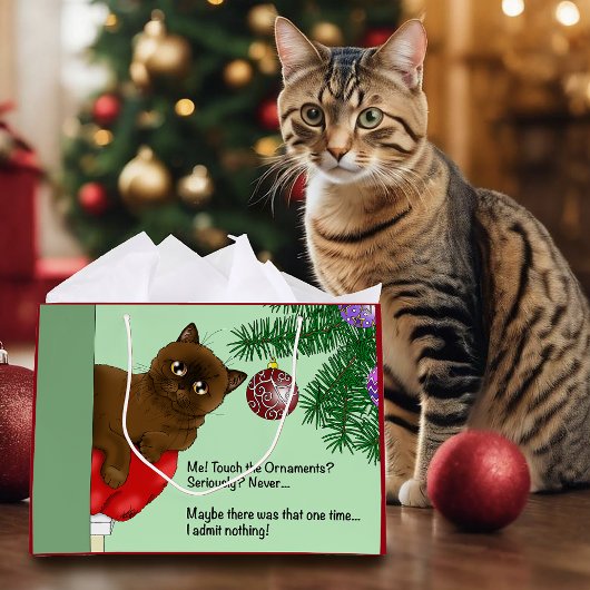 Bruine Kerstbal Kat Groot Cadeauzakje