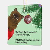 Bruine Kerstbal Kat Keramisch Ornament (Links)
