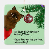 Bruine Kerstbal Kat Keramisch Ornament (Achterkant)