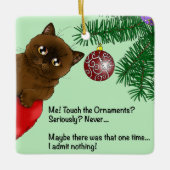 Bruine Kerstbal Kat Keramisch Ornament (Voorkant)