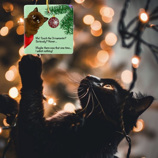 Bruine Kerstbal Kat Keramisch Ornament