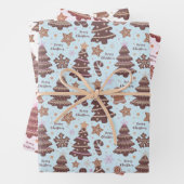 Bruine Kerstbomen Gingerbread Mannen Kerstmis Inpakpapier Vel (In situ)