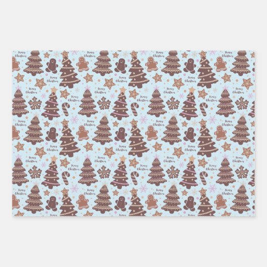 Bruine Kerstbomen Gingerbread Mannen Kerstmis Inpakpapier Vel (Voorkant)