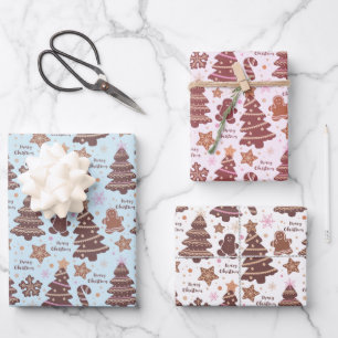 Bruine Kerstbomen Gingerbread Mannen Kerstmis Inpakpapier Vel