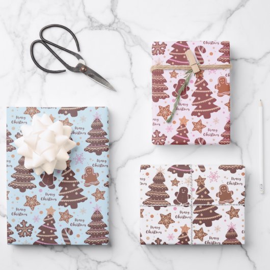Bruine Kerstbomen Gingerbread Mannen Kerstmis Inpakpapier Vel (Voorkant)