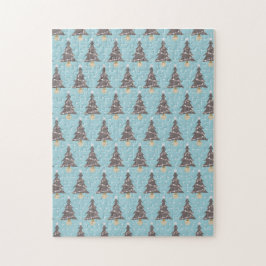 Bruine kerstbomen met sneeuw en blauwe achtergrond legpuzzel