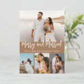 Bruine Kerstkaart Merry & Married 4 Foto Collage (Staand voorkant)