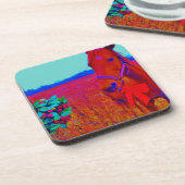 Bruine kerstkleurige paarden: naam toevoegen drankjes onderzetter (Linkerzijde)