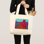 Bruine kerstkleurige paarden: naam toevoegen grote tote bag (Voorkant (product))