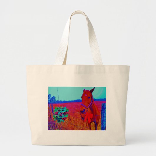 Bruine kerstkleurige paarden: naam toevoegen grote tote bag (Voorkant)