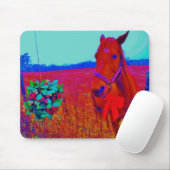 Bruine kerstkleurige paarden: naam toevoegen muismat (Met muis)