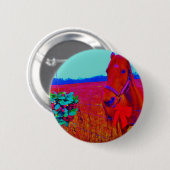 Bruine kerstkleurige paarden: naam toevoegen ronde button 5,7 cm (Voorkant /achterkant)