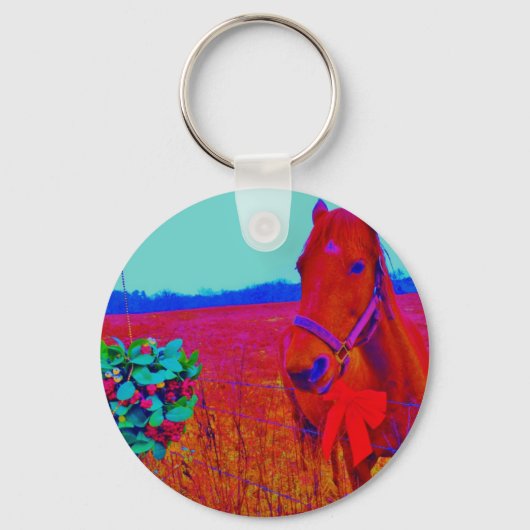 Bruine kerstkleurige paarden: naam toevoegen sleutelhanger (Voorkant)