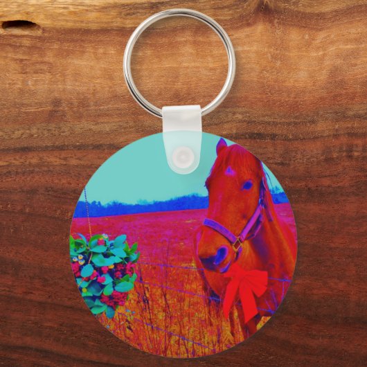 Bruine kerstkleurige paarden: naam toevoegen sleutelhanger (Voorkant)