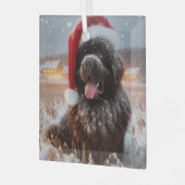 Bruine Kerstman Newf zittend in Sneeuw Ornament (Voorkant links)