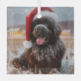 Bruine Kerstman Newf zittend in Sneeuw Ornament