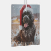 Bruine Kerstman Newf zittend in Sneeuw Ornament (Voorkant Rechts)