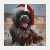 Bruine Kerstman Newf zittend in Sneeuw Ornament (Achterkant)