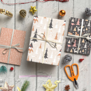 Bruine Kerstmis Moderne bomen set van 3 Inpakpapier Vel