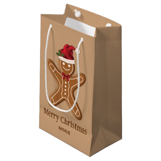 Bruine kerststolp met tekst klein cadeauzakje (Voorkant Gekanteld)