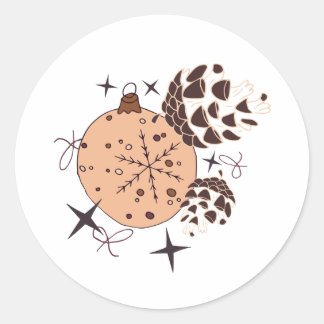 Bruine kerstversiering, kegel en ster op ronde sticker