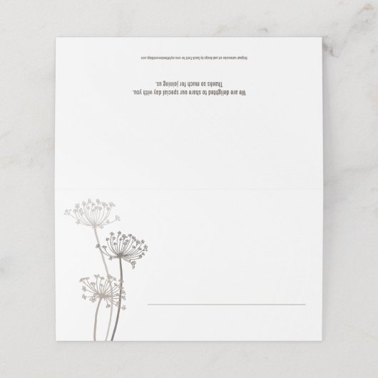 Bruine kervel geïnkte kunst bloem hoofden bruiloft plaatskaartje (Buitenkant ongevouwen)