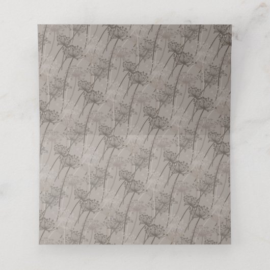 Bruine kervel geïnkte kunst bloem hoofden bruiloft plaatskaartje (Binnenkant ongevouwen)