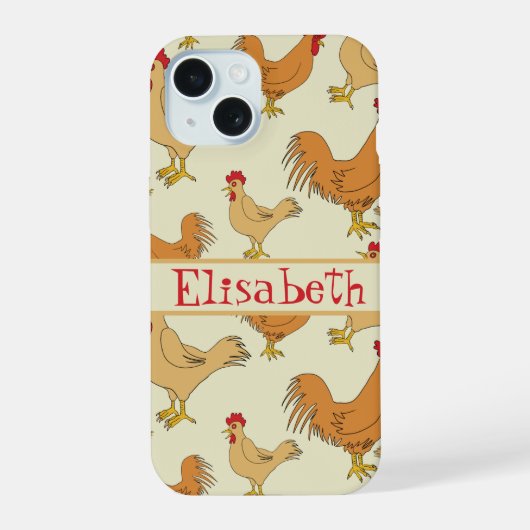 Bruine Kip Ontwerp Personaliseer iPhone 15 Case (Achterkant)