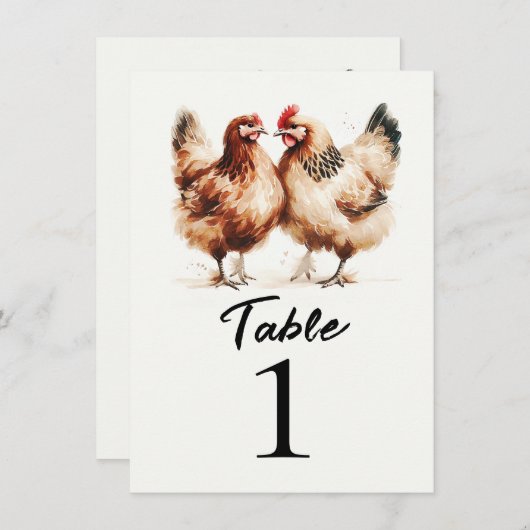 Bruine Kippen Land Trouwtafel Nummer Kaart (Voorkant / Achterkant)