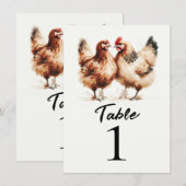 Bruine Kippen Landelijke Trouw Tafel Nummer Kaart (Voorkant / Achterkant)