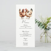 Bruine Kippen Waterverf Country Wedding Menu (Staand voorkant)