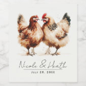 Bruine kippen Waterverf Country Wedding Wijn Etiket (Enkel label)