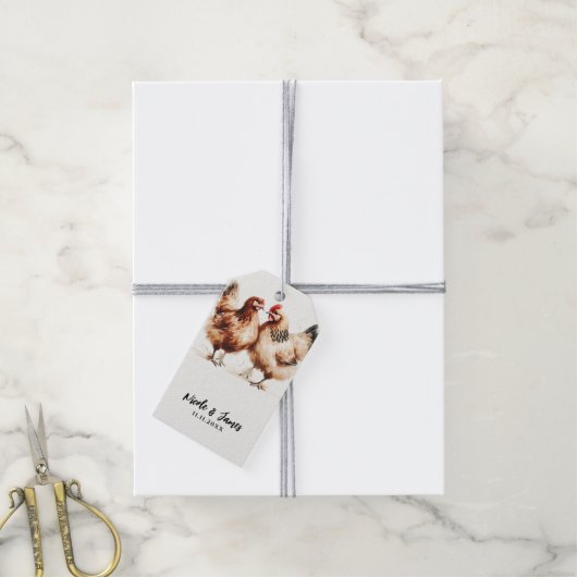 Bruine kippen Waterverf rustieke bruiloft Cadeaulabel (Met Touw)